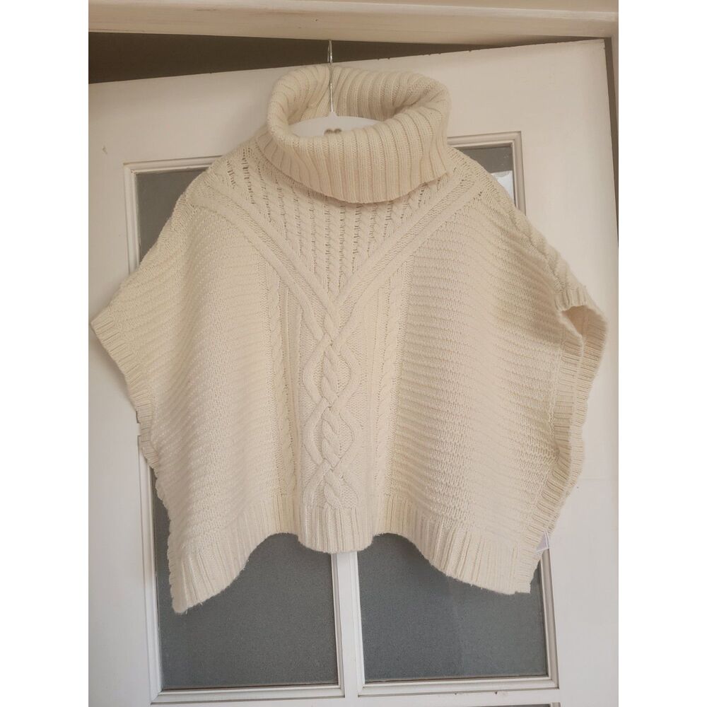 GAP Kids Cable Knit Turtleneck Poncho Ivory Wool Blend Girls Medium M 8-9